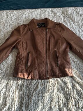 Guess Brown Quilted Faux Leather Zip-Front Jacket